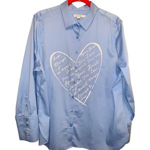 Chico’s No Iron Embroidered Heart Shirt Size 3 (Size 16 Large)